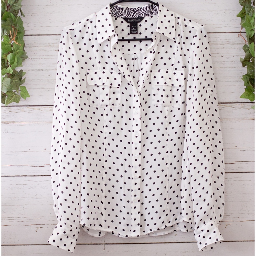 White House Black Market Silk Polka Dot Top Size 6